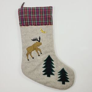 Wool Applique Moose Christmas Stocking Rustic Reindeer Elk Deer 18”